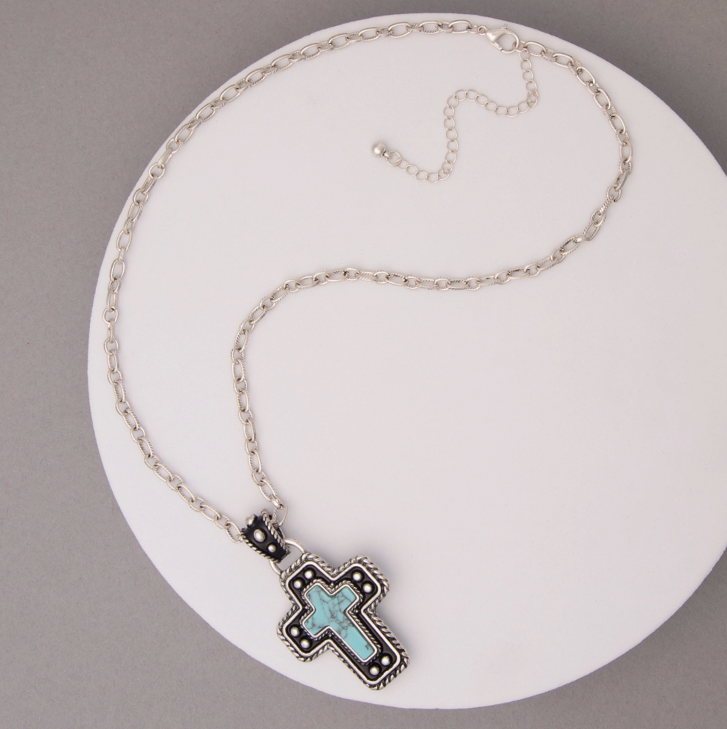 Western Turquoise Embellished Cross Pendant Necklace