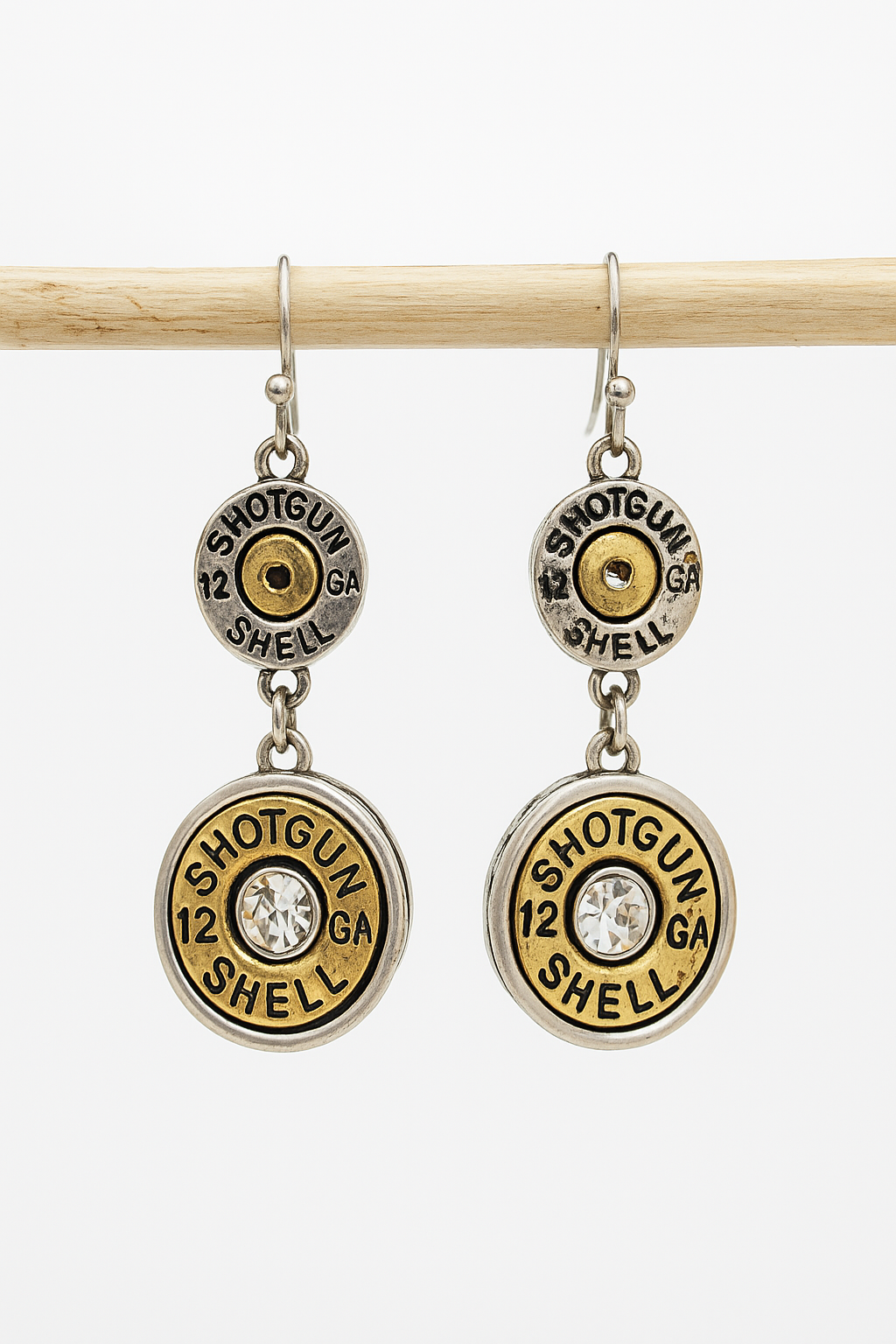 Classic Rhinestone Duo Shotgun Shell Dangle Hook Earrings