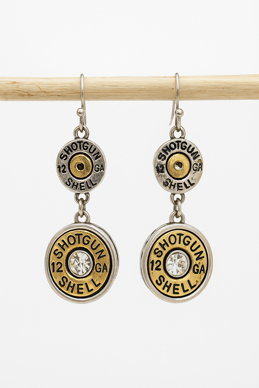 Classic Rhinestone Duo Shotgun Shell Dangle Hook Earrings