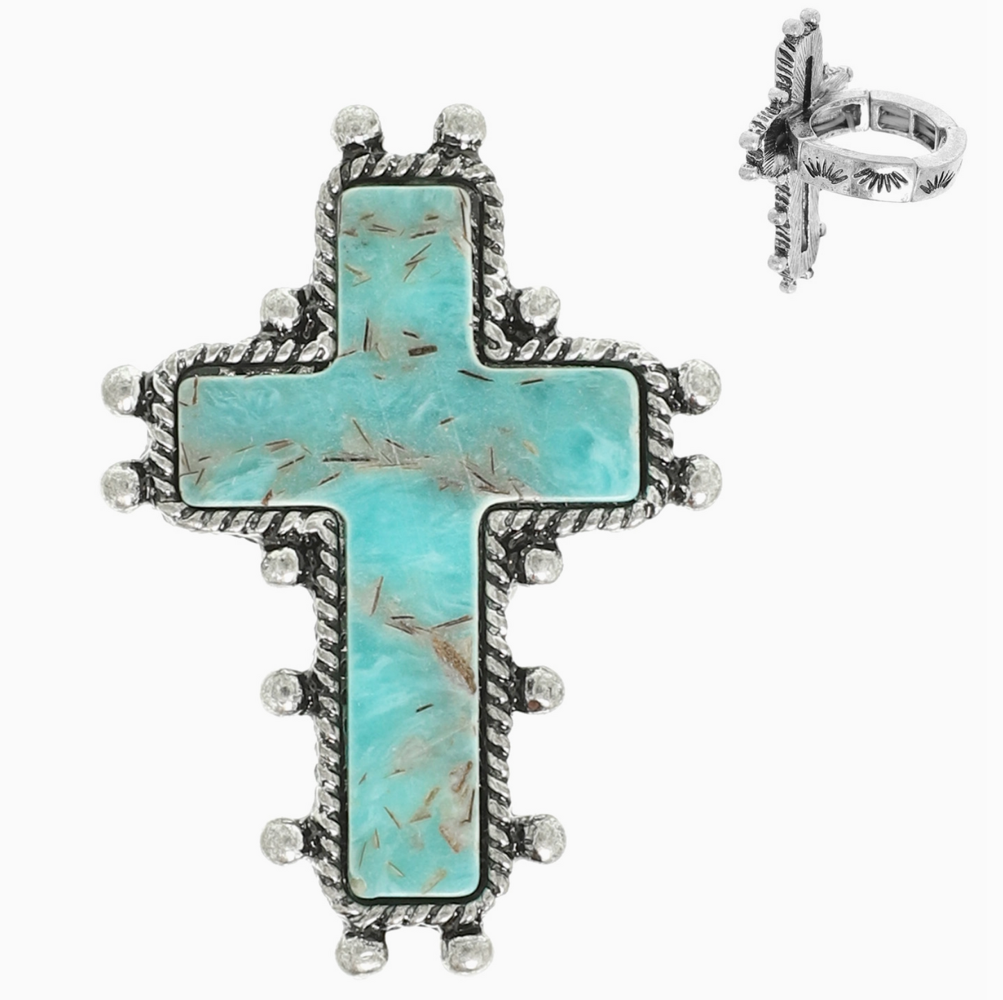 Western Turquoise Cross Stretch Ring