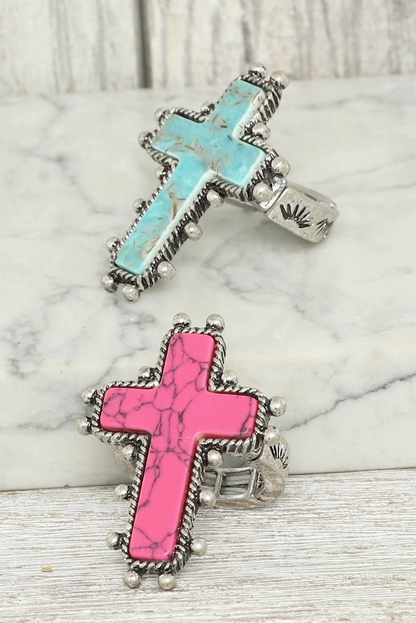 Western Turquoise Cross Stretch Ring