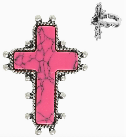 Western Turquoise Cross Stretch Ring