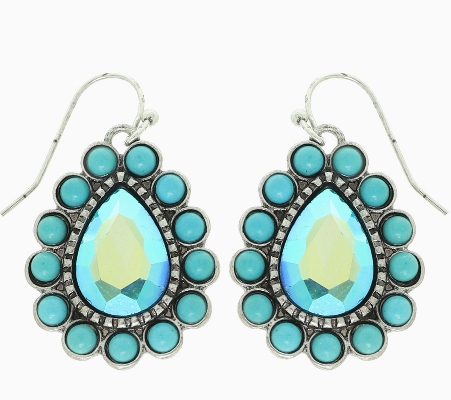 Chic Western Turquoise Haloed Teardrop Crystal Earrings