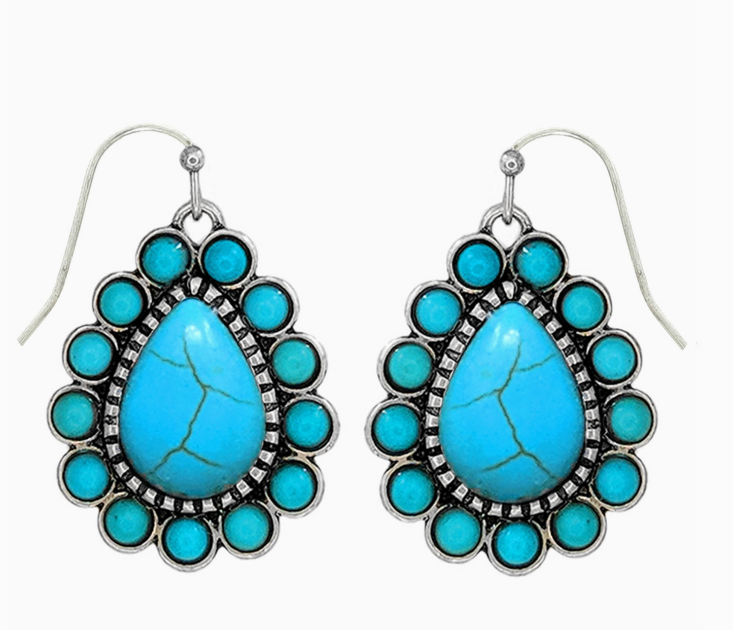 Chic Western Turquoise Haloed Teardrop Crystal Earrings