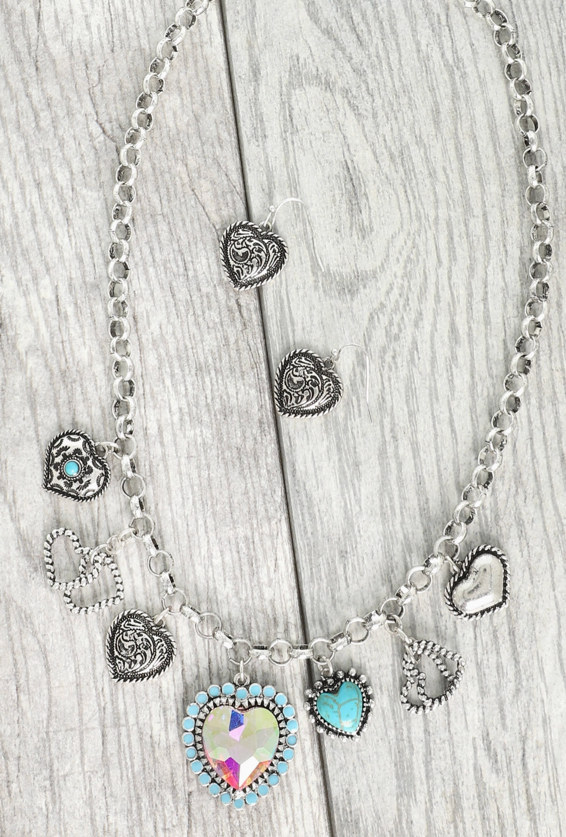 Western Theme Heart Pendant Necklace Set