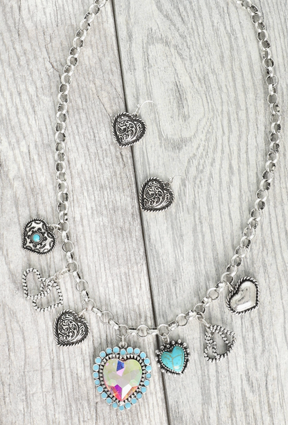 Western Theme Heart Pendant Necklace Set