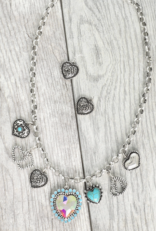 Western Theme Heart Pendant Necklace Set