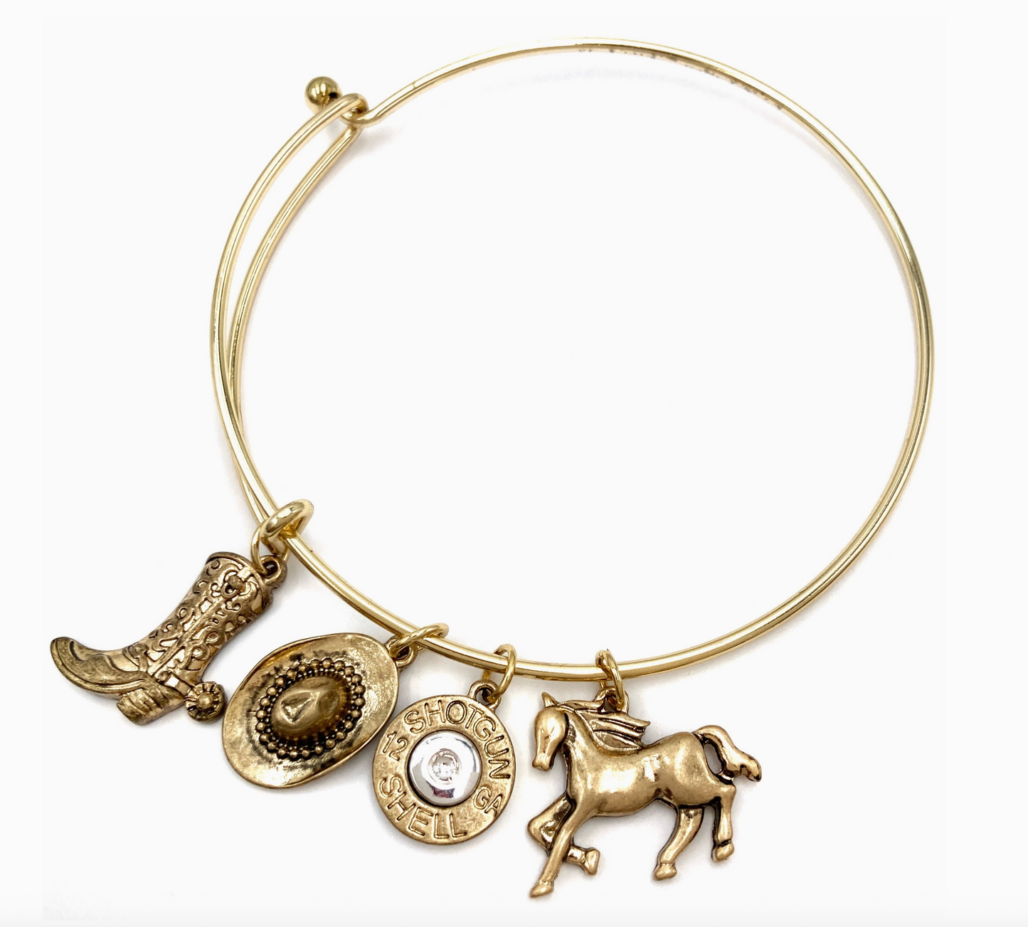 Gold Western Bangle Cowboy Charms Bracelet