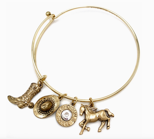 Gold Western Bangle Cowboy Charms Bracelet