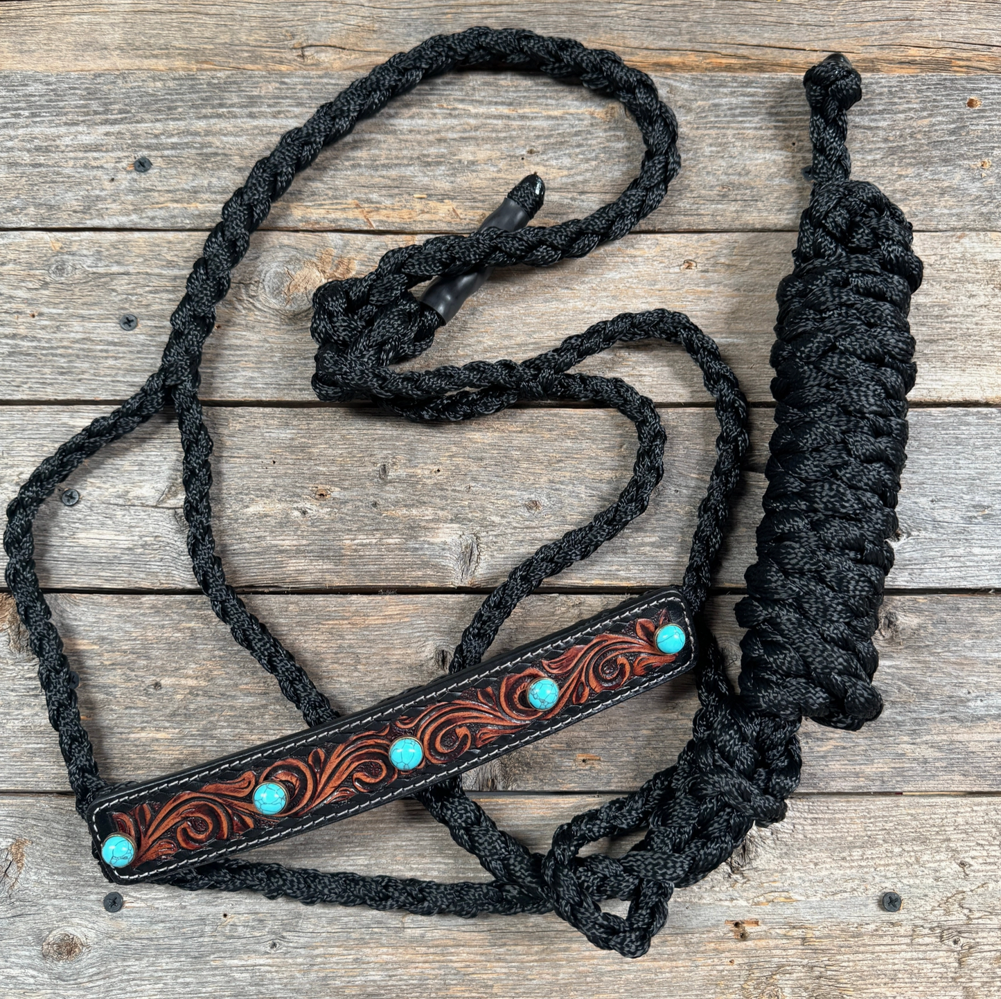 Mule Tape Halter - Leather Noseband & Round Turquoise Cabochon Conchos - PRE ORDER