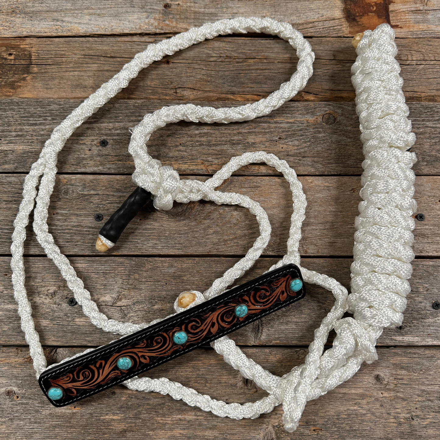 Mule Tape Halter - Leather Noseband & Round Turquoise Cabochon Conchos - PRE ORDER