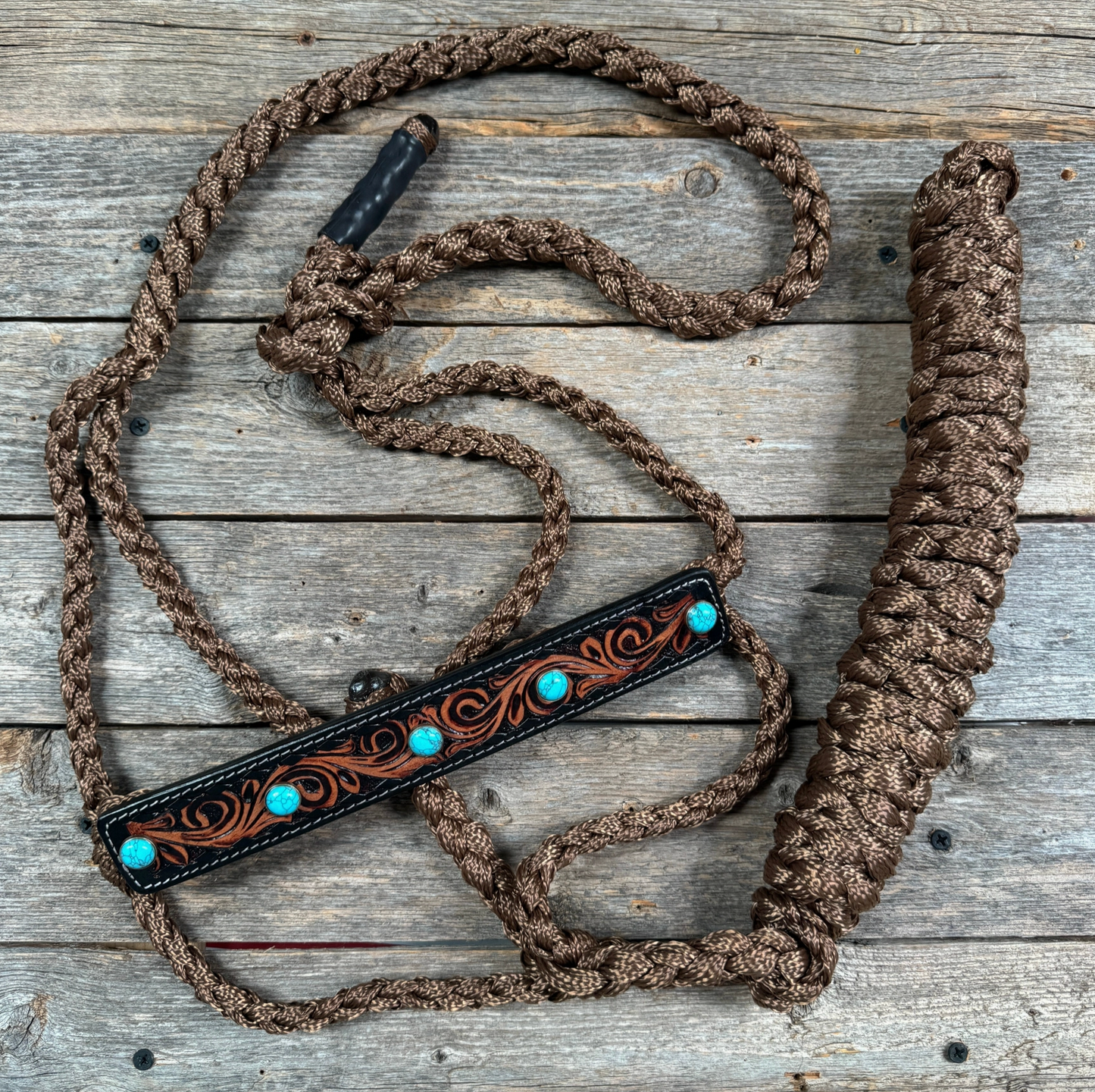 Mule Tape Halter - Leather Noseband & Round Turquoise Cabochon Conchos - PRE ORDER