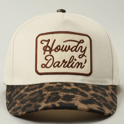 Howdy Darlin' Embroidered Leopard Brim Trucker Hat