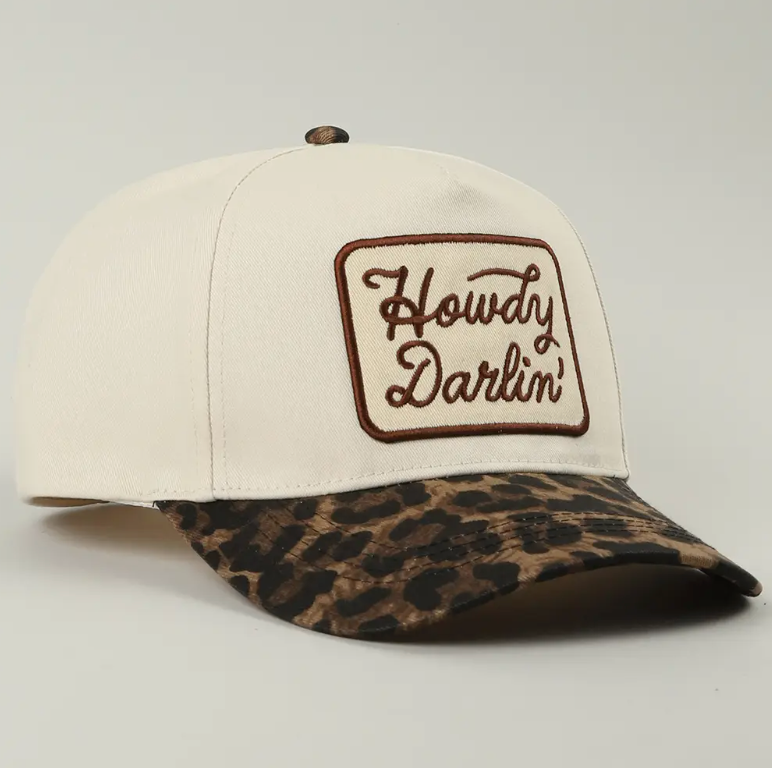 Howdy Darlin' Embroidered Leopard Brim Trucker Hat