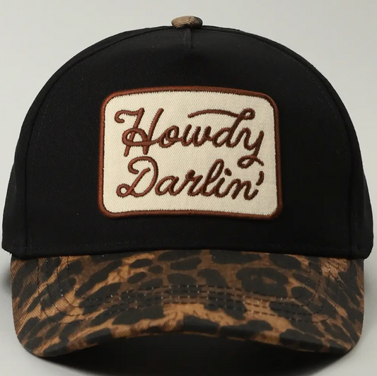 Howdy Darlin' Embroidered Leopard Brim Trucker Hat